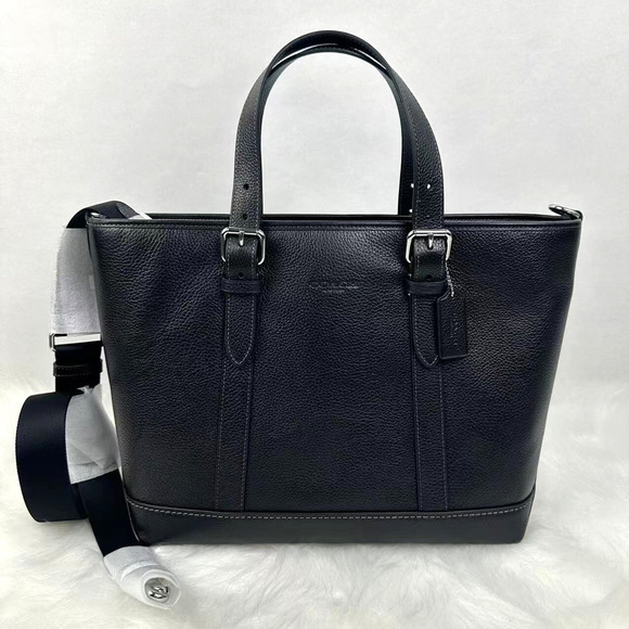 Coach Men's Warner Tote Bag Crossbody In Leather/Silver/Black CW213 NWT - Picture 1 of 9